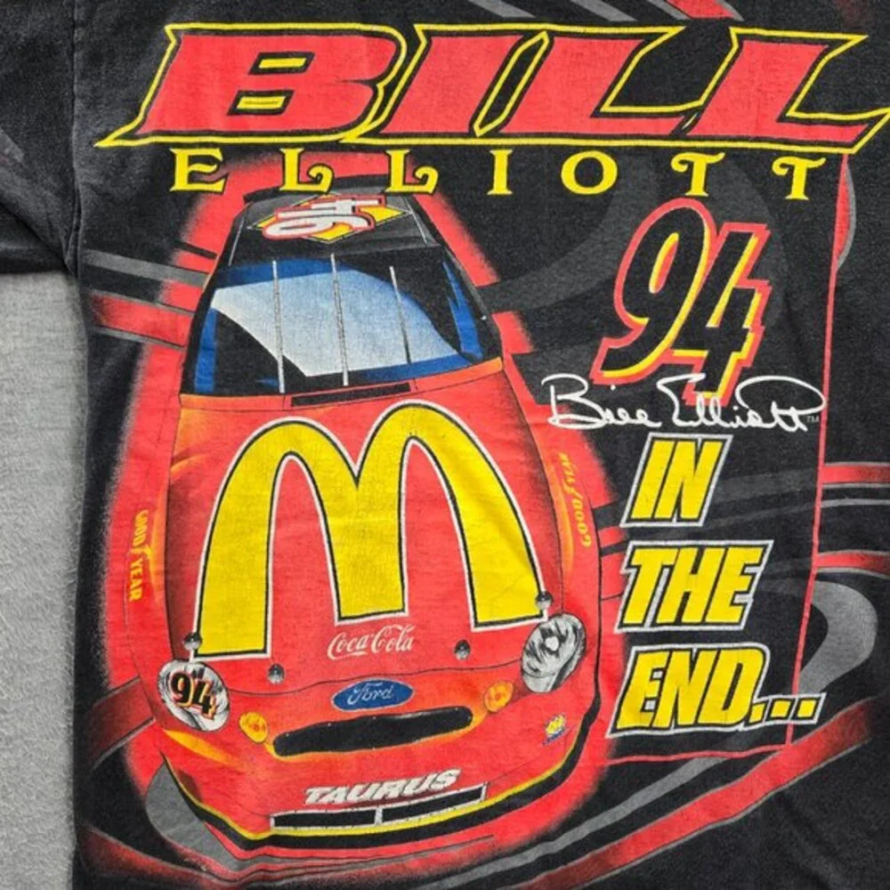 VINTAGE Bill Elliott Men Shirt Large Black Nascar 94 In The End McDonalds‎ 90s